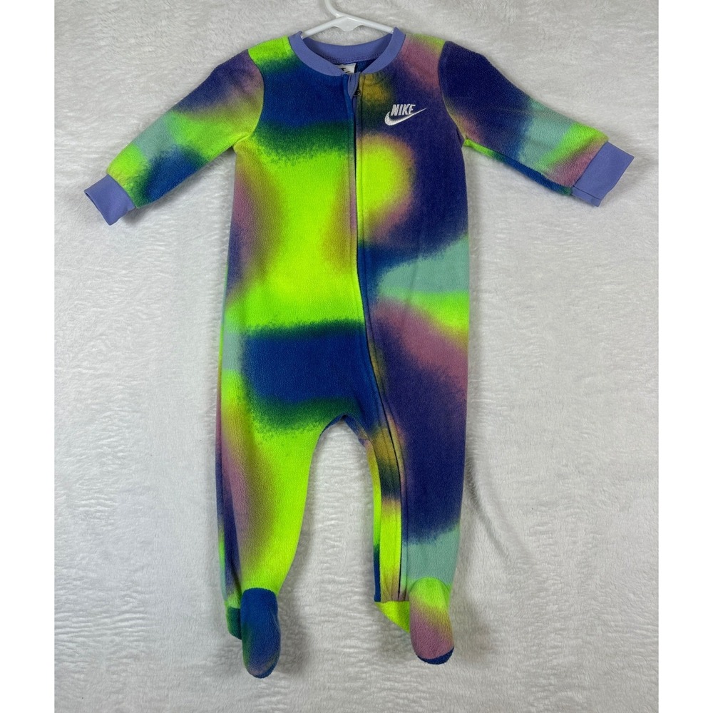 Nike Fleece Footed Sleeper Baby 9M Multi-Color Abstract Spray Paint Design